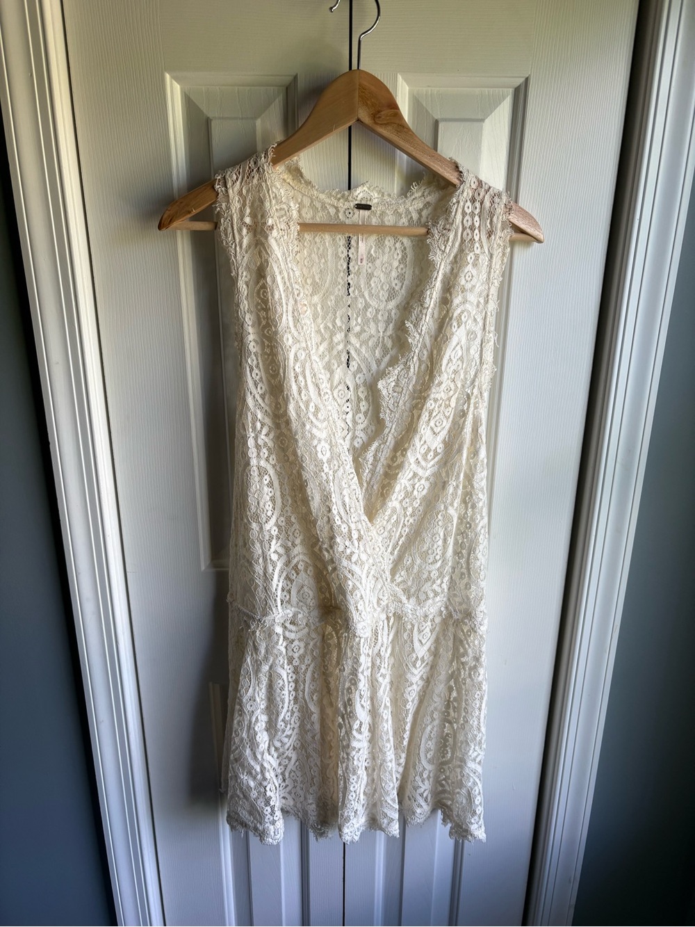Free People Heart In Two Ivory Lace Mini Dress Boho Size Medium *OVERLAY ONLY